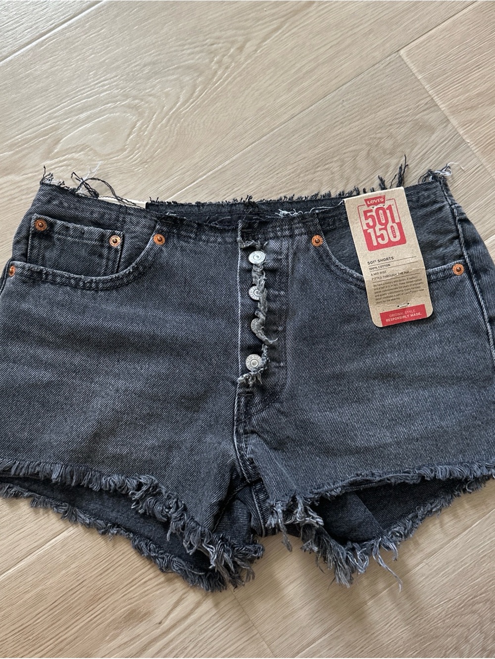 Levi's Black Washed Denim Cutoff Jean Shorts